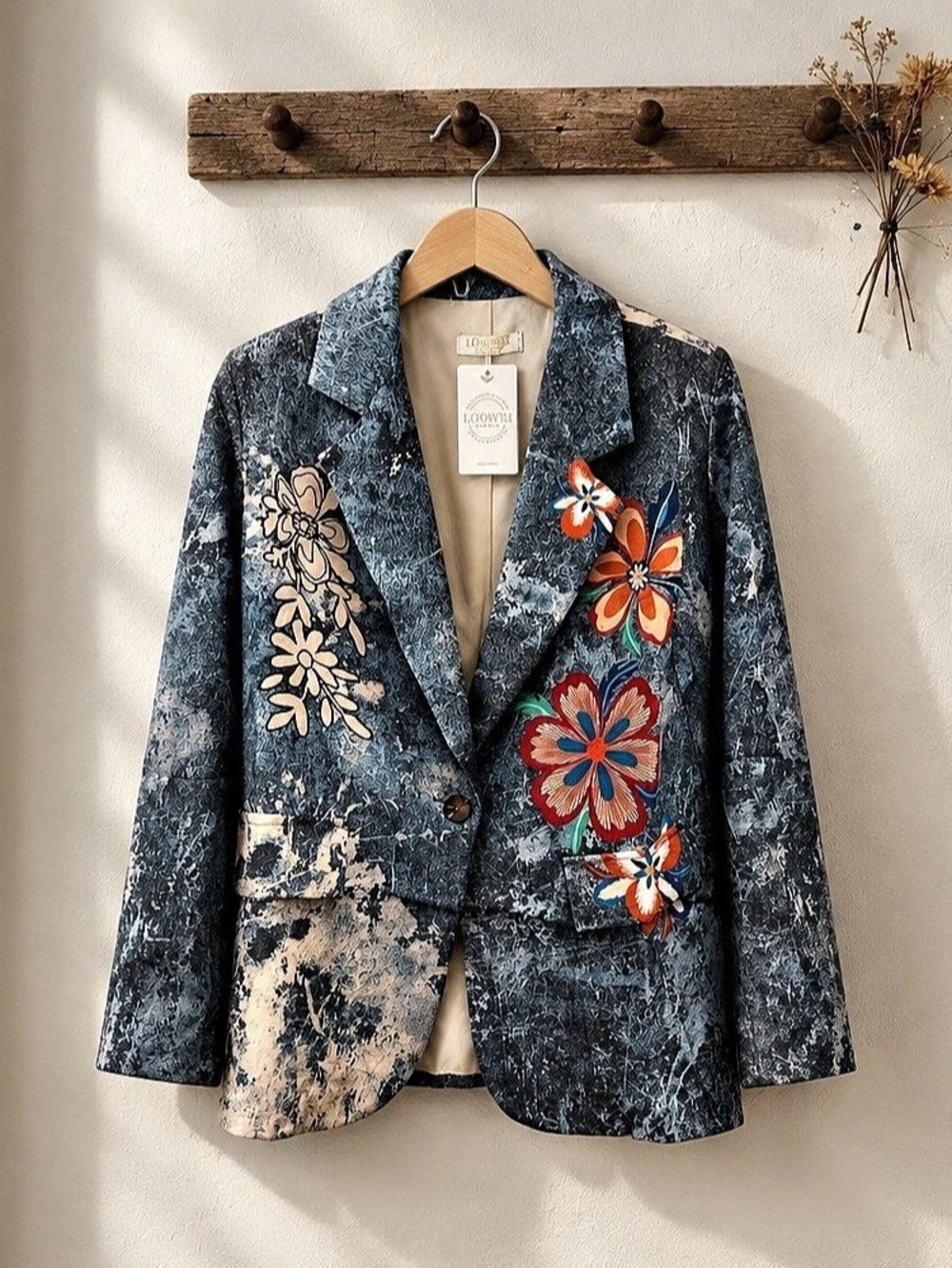 Loowie Floral Blazer in Blue & Black NWT